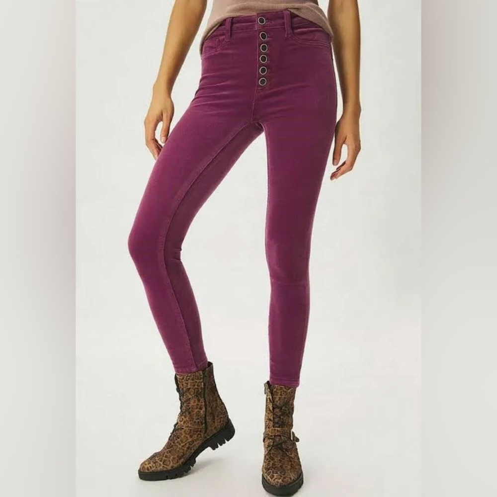 Anthropologie Pilcro Mauve Button Fly Corduroy Skinny Pants Size 29